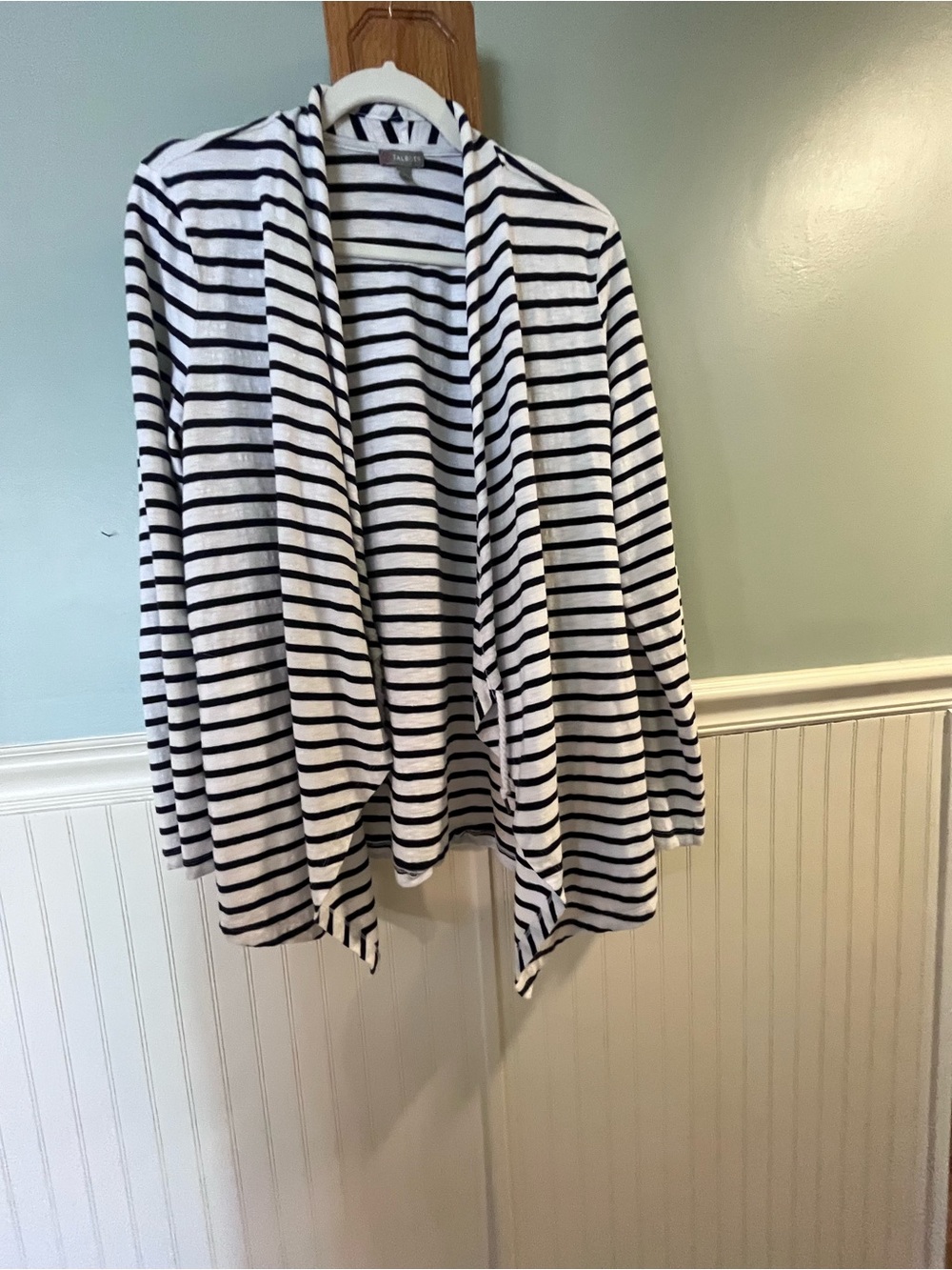 Talbots Black & White Striped Open-Front Cardigan
